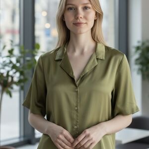 NWT,ABERCROMBIE & FITCH Women's Green Button-Up Top.Size M